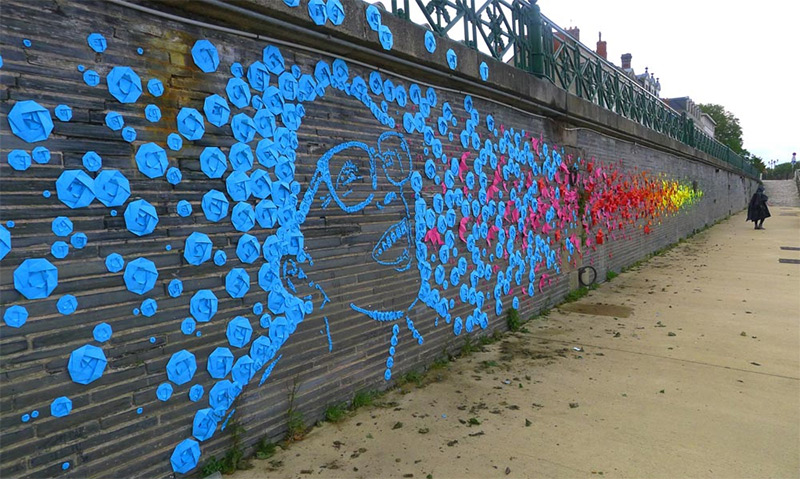 artista francesa Mademoiselle Maurice utiliza mais de 30 mil peças de origami para fazer sua street art (4)